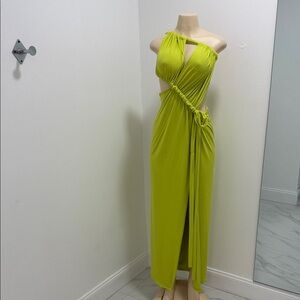 Elegant Lime Green One-Shoulder Midi Dress